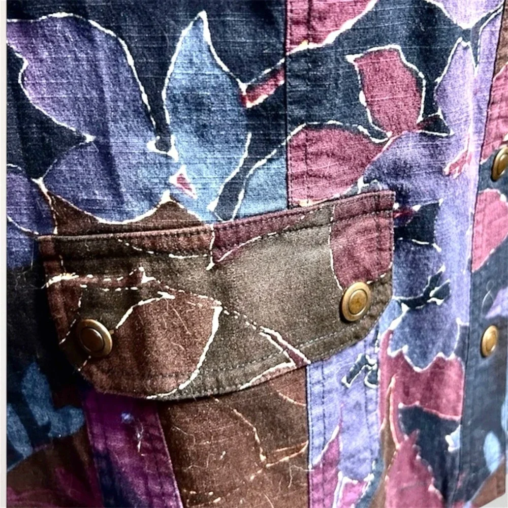 Vintage Coldwater Creek Floral Cotton Shacket Purple Blue Button Front‎ 16 Boho